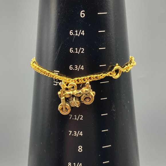 Vintage Chain Bracelet with Motorcycle Charm, Gold Tone Biker Babe - Picture 4 of 4